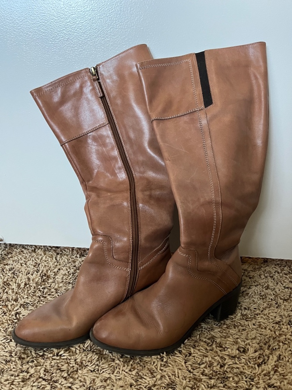 Franco Sarto Chestnut Brown Leather Mid-Calf Heeled Boots